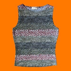 90's 00's vintage earthy crochet floral lace y2k bodycon tank top LARGE